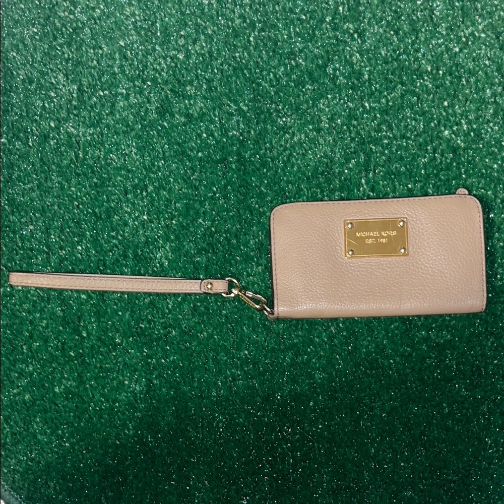 Michael Kors Tan And Gold Wristlet